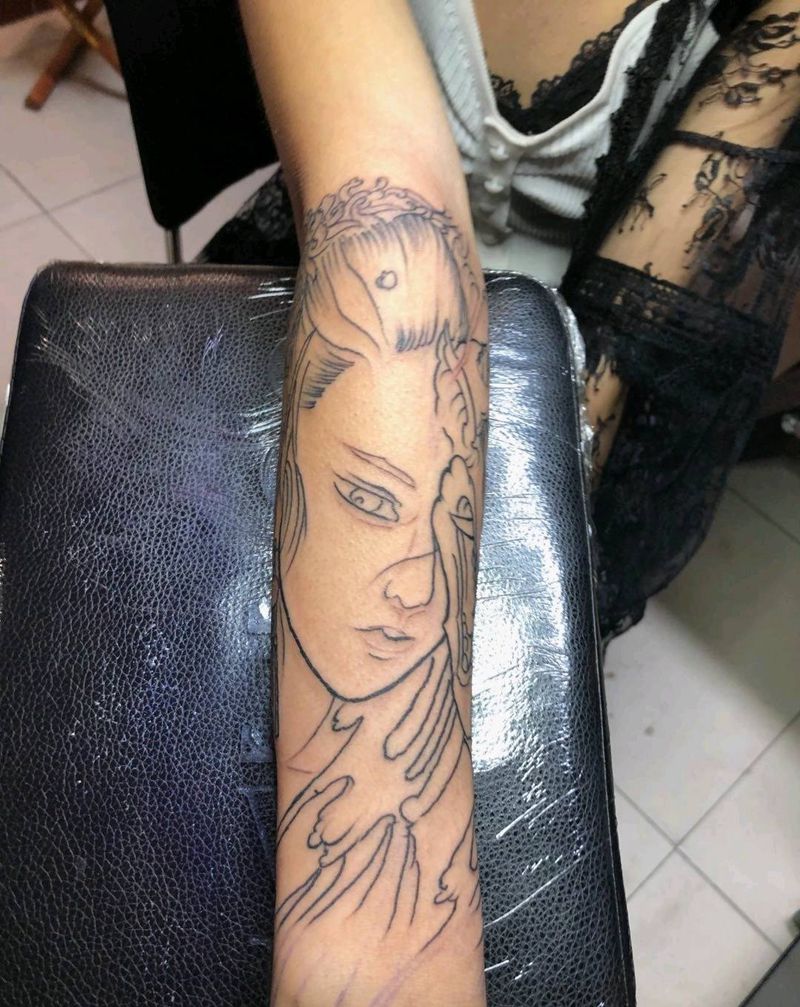 小臂艺妓(线条)纹身图片