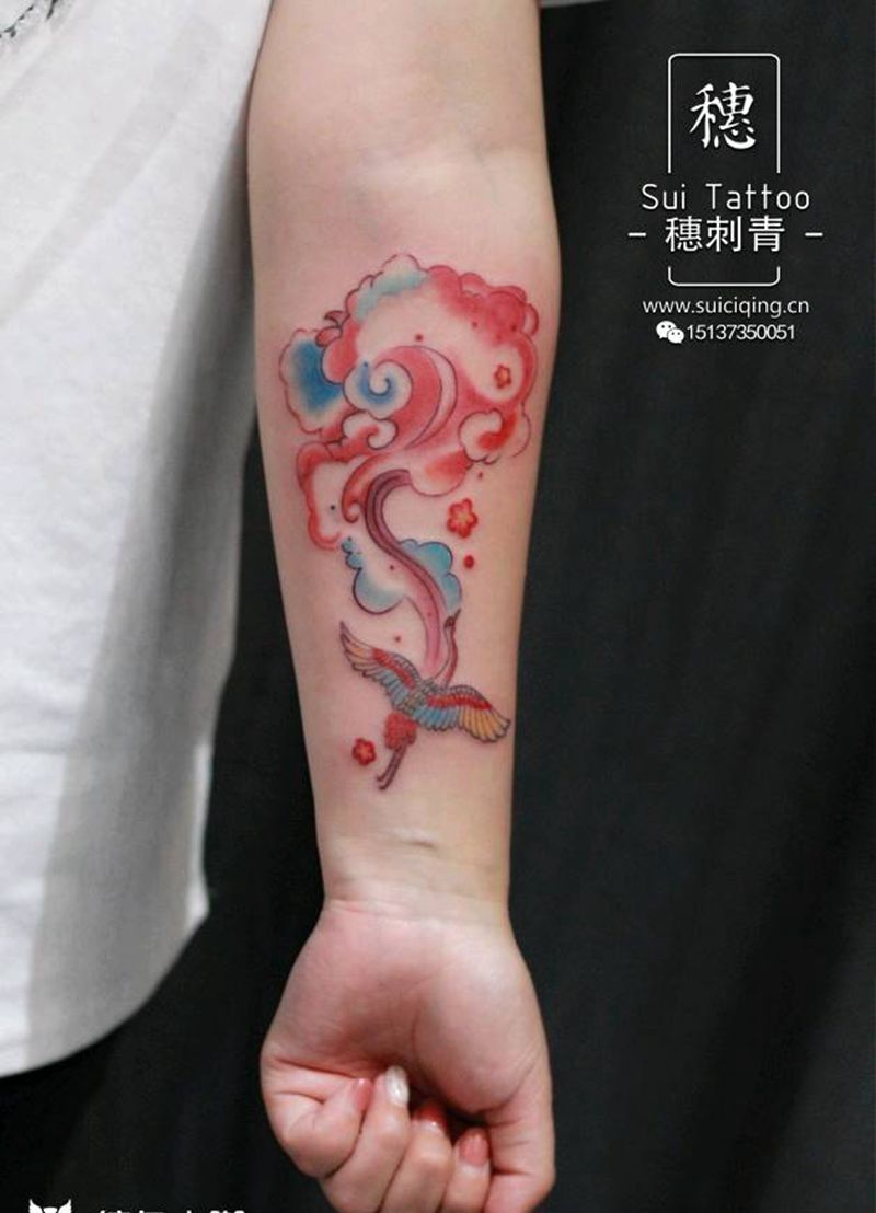 小仙鹤纹身图片_手臂纹身图案