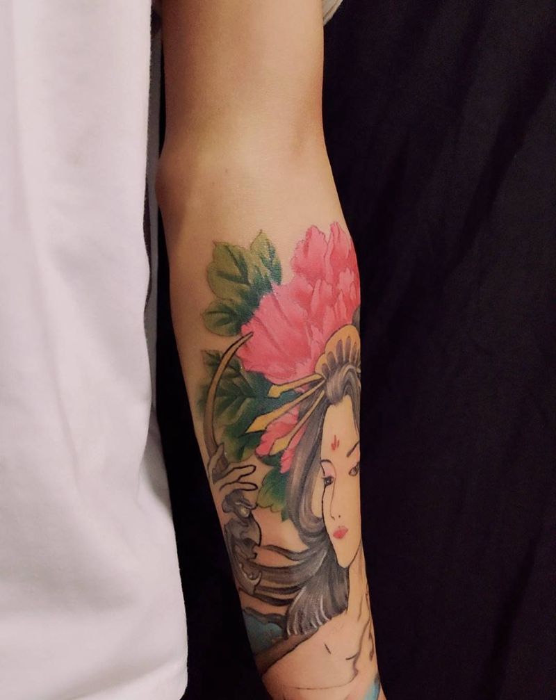 小臂艺伎纹身图片_手臂新传统纹身图案