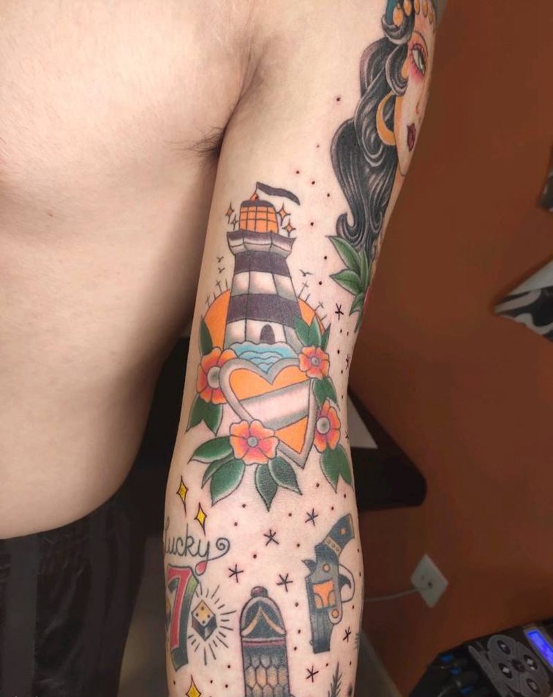 灯塔纹身图片_手臂Old School纹身图案