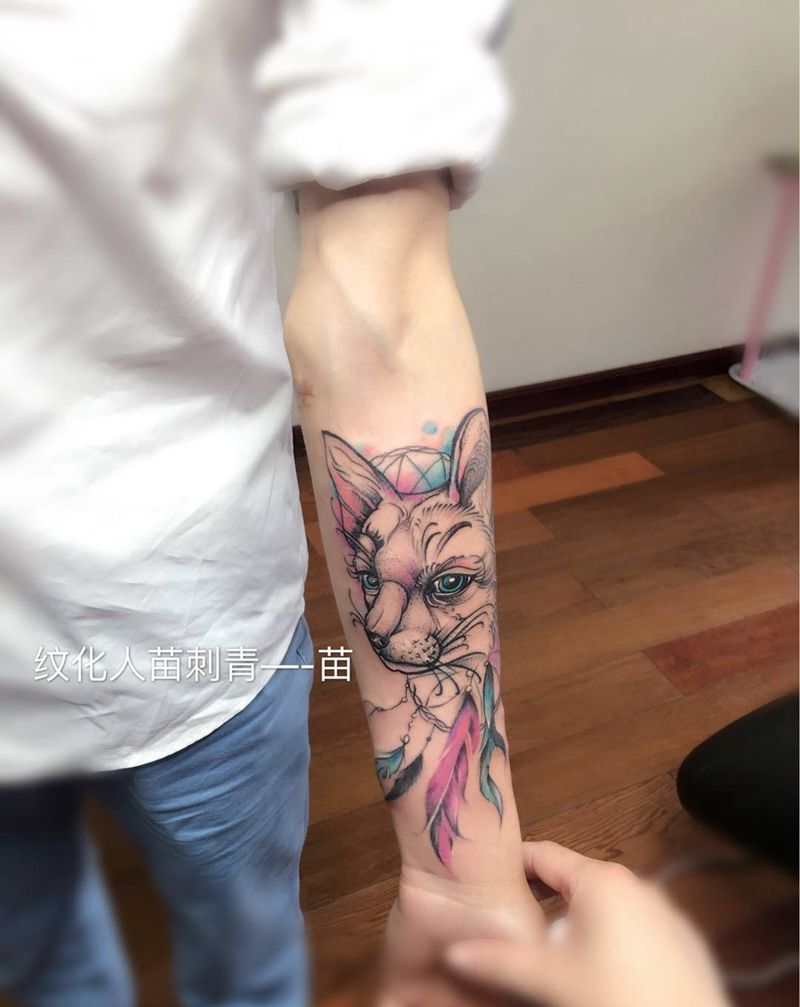 水彩猫纹身图片