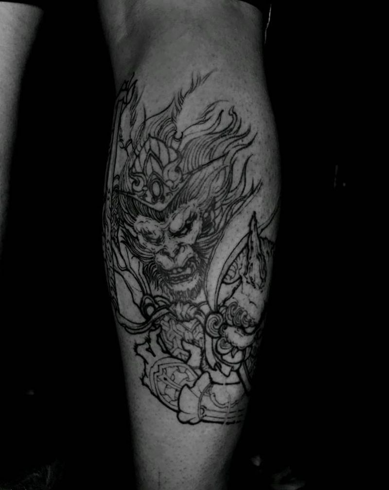 齐天大圣纹身图片_手臂腿部新传统老传统孙悟空纹身图案