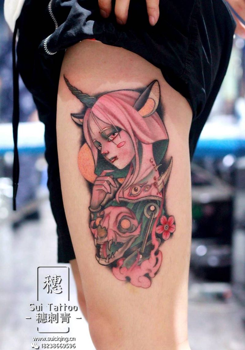 小美女纹身图片_腿部纹身图案