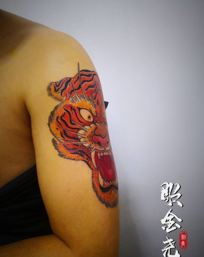 虎纹身图片_手臂New School老虎纹身图案