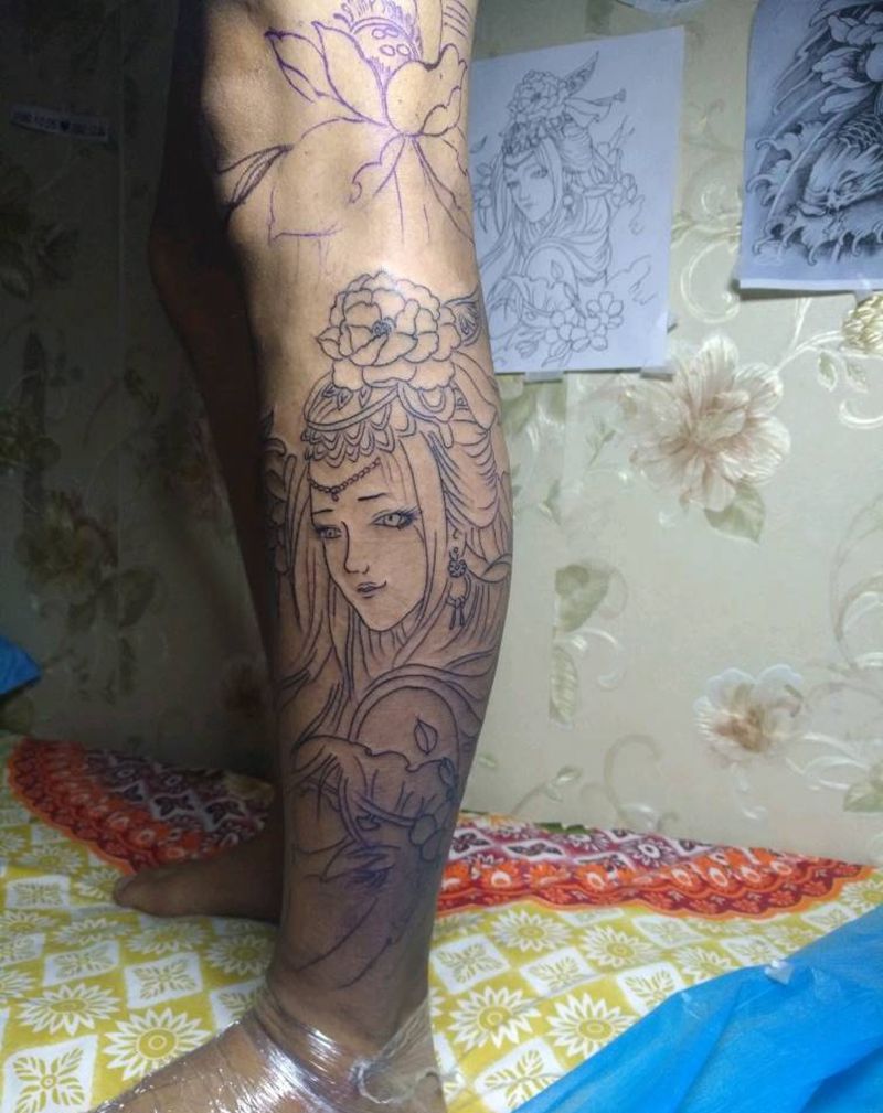 花腿割线纹身图片