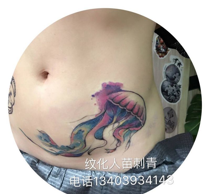 遮盖剖腹产手术疤痕纹身图片