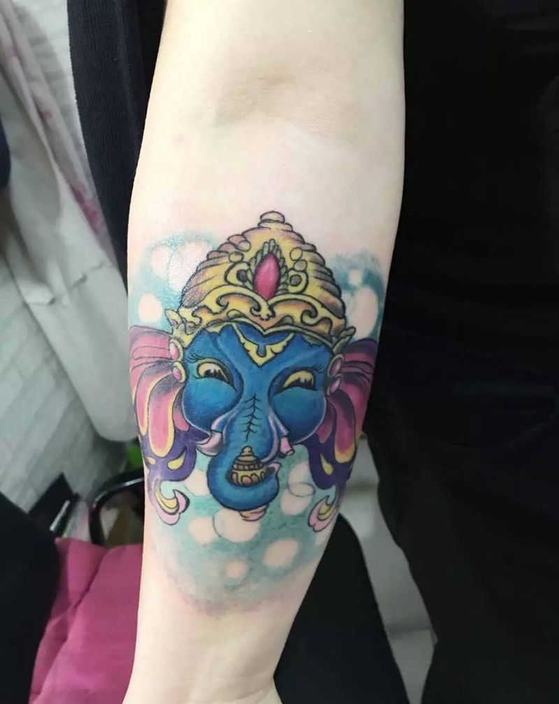 彩色小象纹身图片