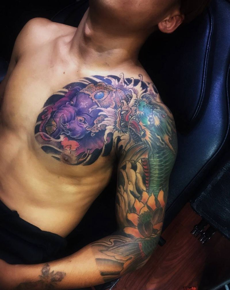 七分袖半甲纹身图片