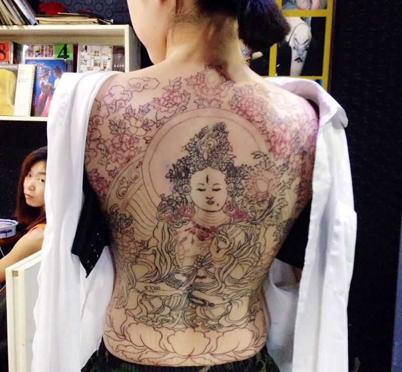 唐卡，初步割线纹身图片