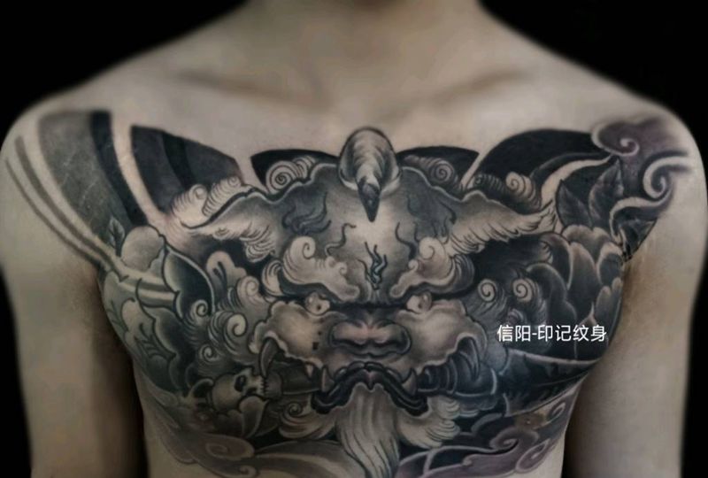 花胸唐狮纹身图片
