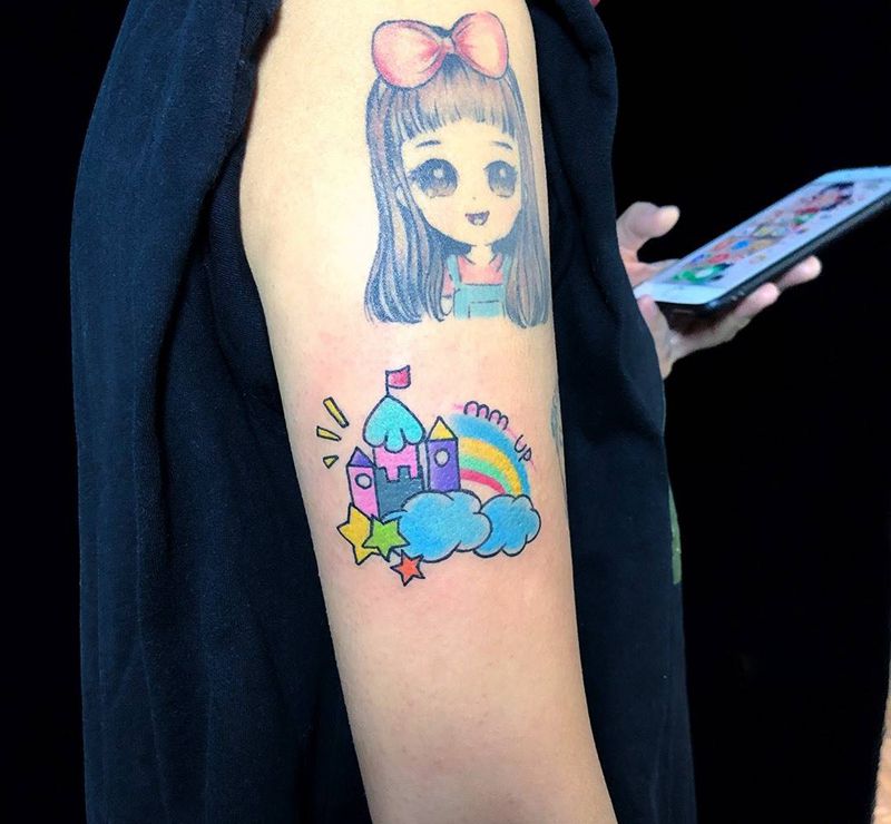 城堡纹身图片_手臂纹身图案