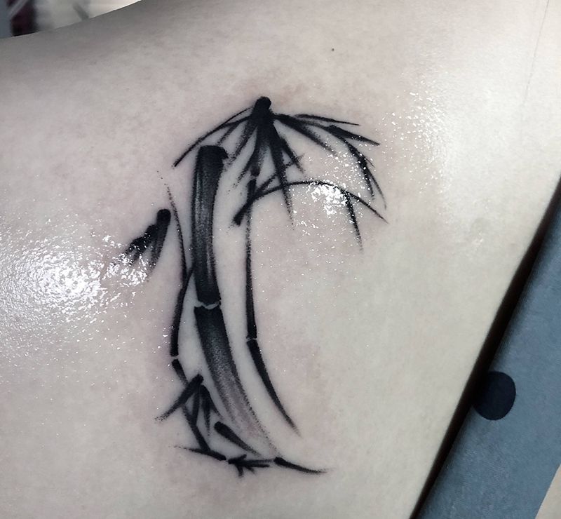 竹纹身图片_肩部背部纹身图案