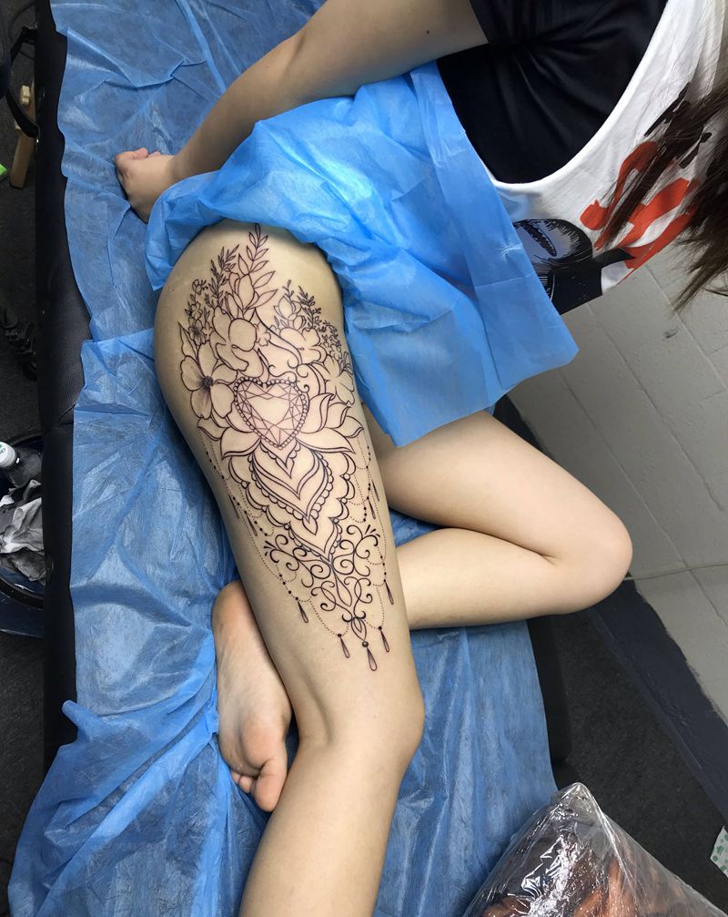 点刺纹身图片_腿部点刺图腾纹身图案