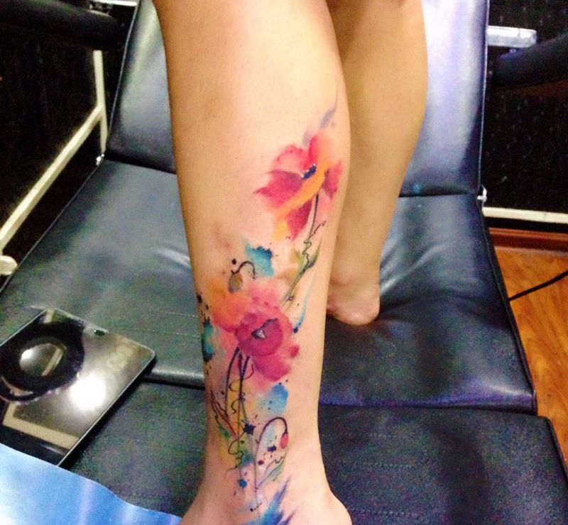 遮盖作品，水彩风格纹身图片