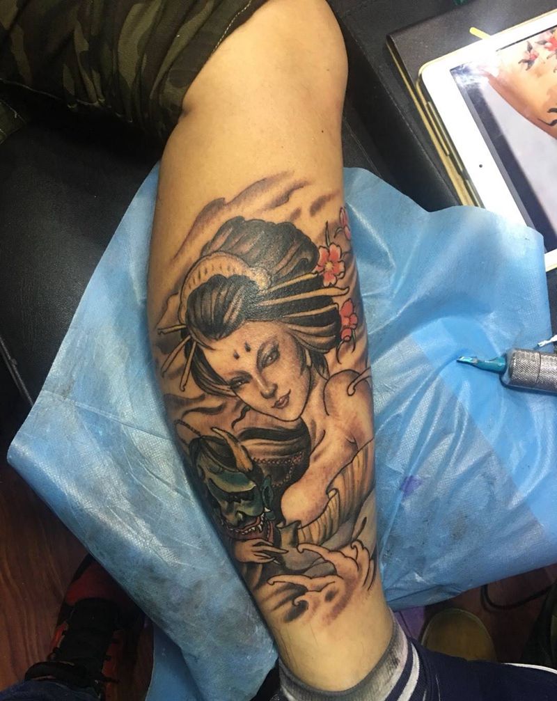 艺妓花纹身图片