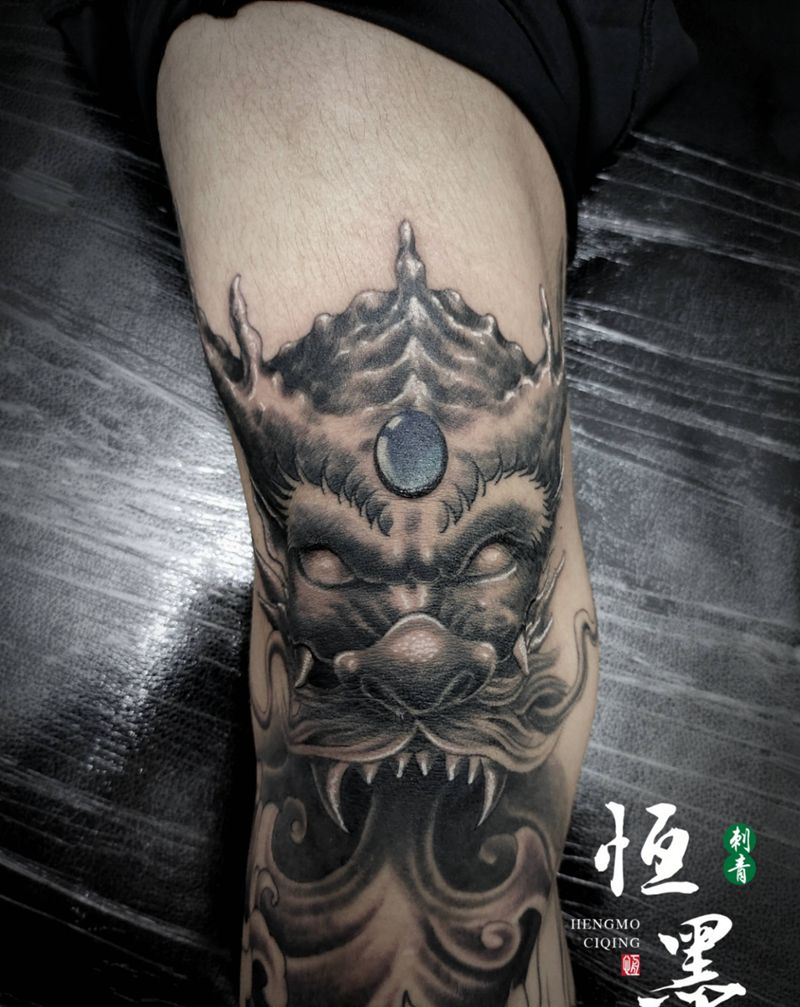 龙头 包小腿纹身图片_腿部新传统纹身图案