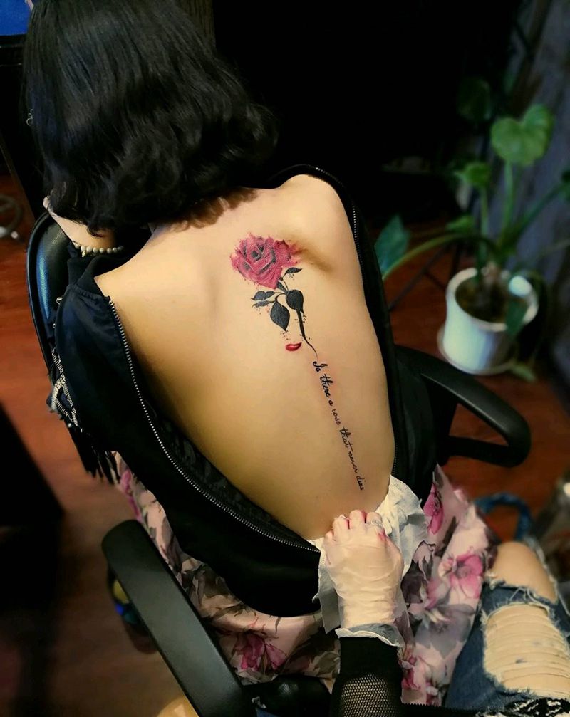 玫瑰纹身图片_背部植物成品纹身图案