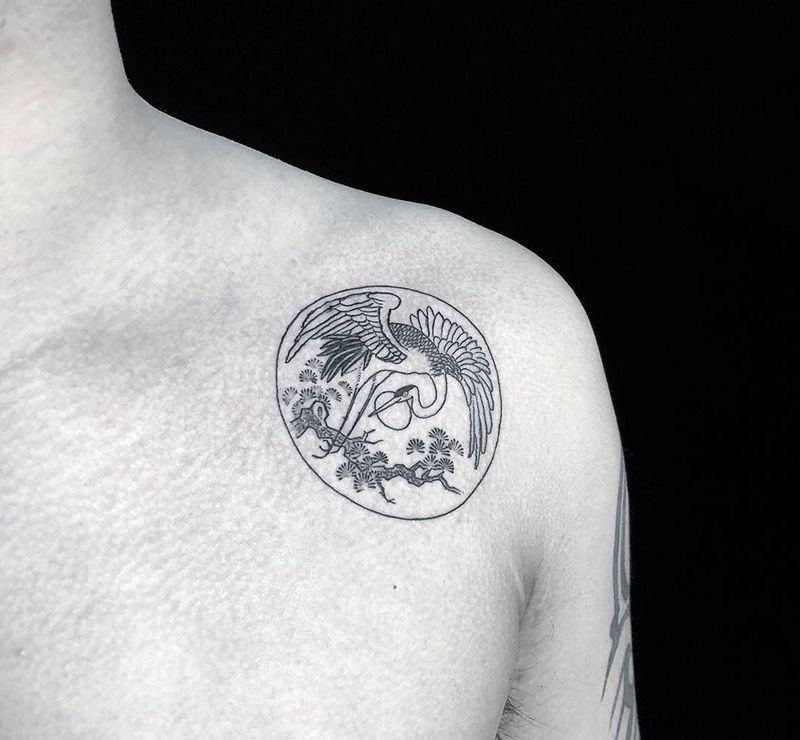 鹤纹身图片_肩部纹身图案