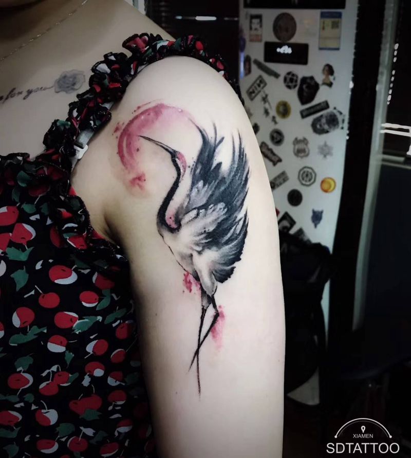 鹤纹身图片_手臂纹身图案