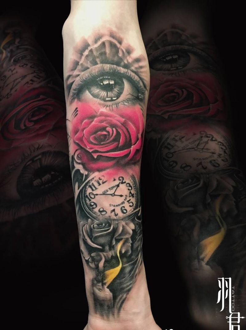 时光流逝纹身图片_成品手臂欧美静物纹身图案