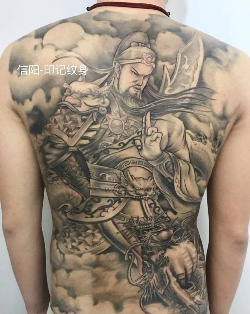 关羽，关公纹身图片_背部新传统纹身图案