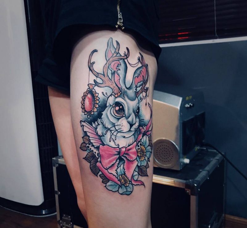 鹿角兔纹身图片