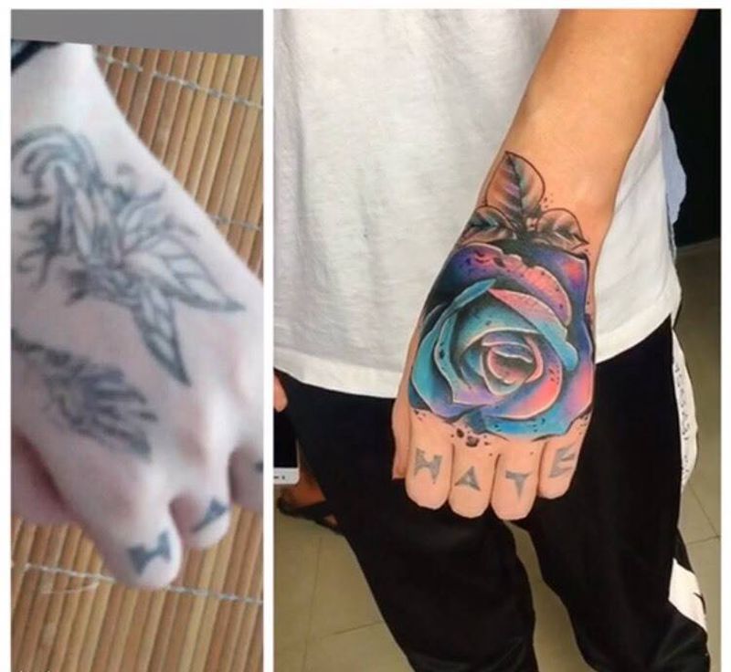 手背遮盖玫瑰纹身图片