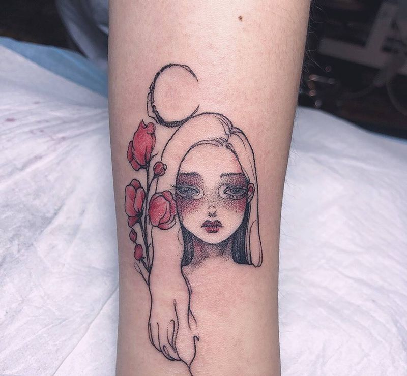 少女与画纹身图片_手臂纹身图案