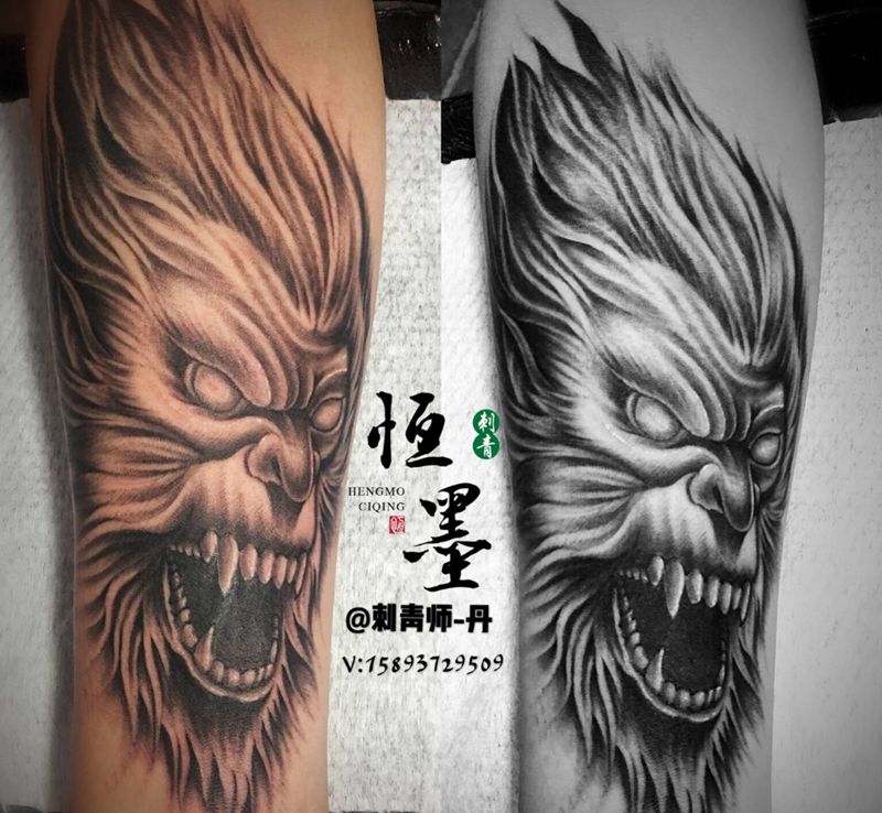 魔猴纹身图片_手臂新传统纹身图案