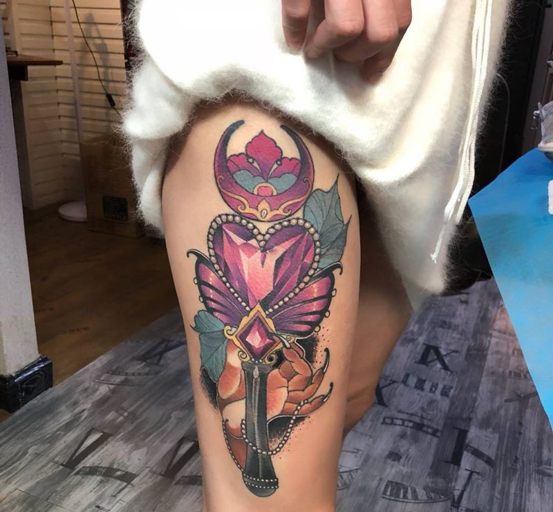 魔法棒纹身图片_腿部New School纹身图案