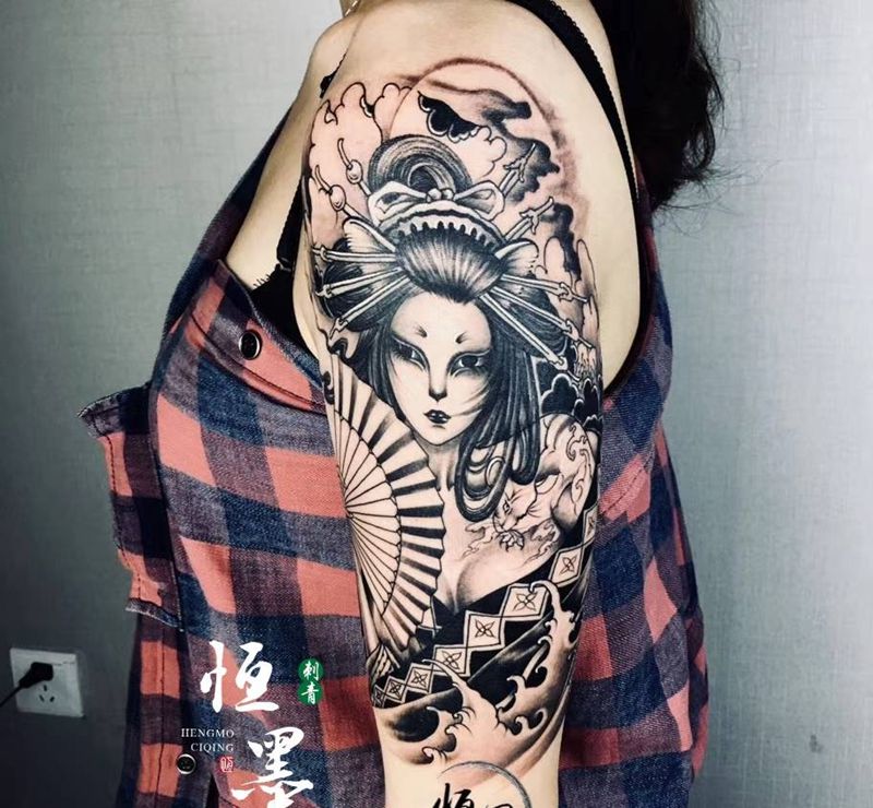 艺伎纹身图片_手臂新传统纹身图案