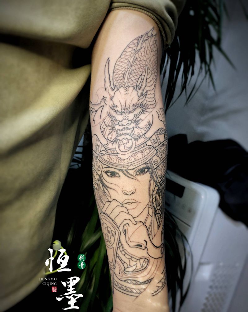 女武士纹身图片_手臂新传统纹身图案