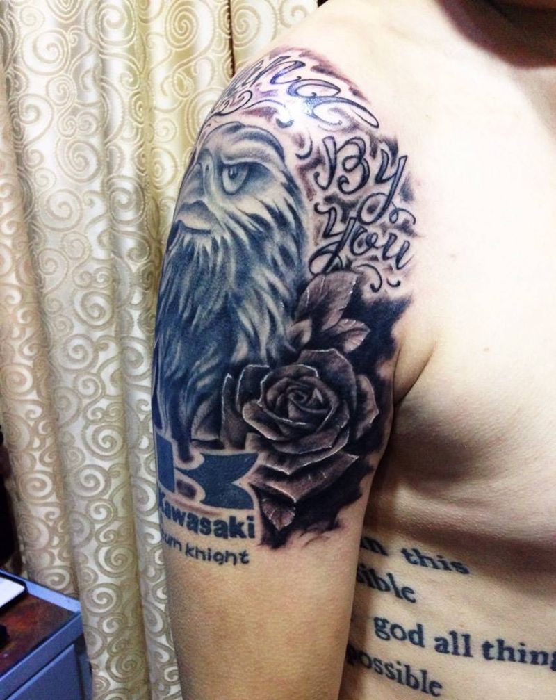 玫瑰鹰纹身图片