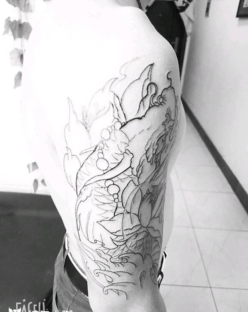 鲤鱼，未完成纹身图片