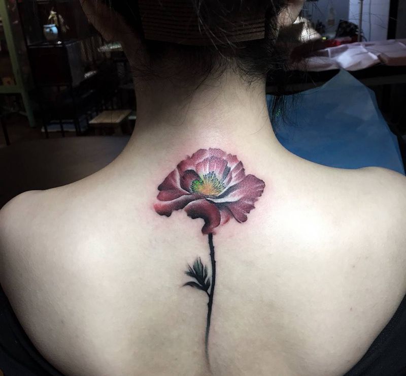 遮盖纹身图片_成品颈部国画植物纹身图案