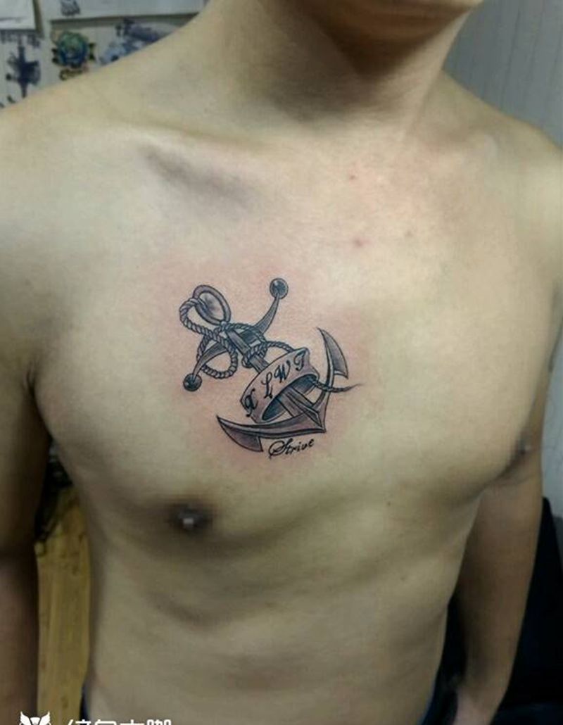 船锚纹身图片_胸部欧美写实成品纹身图案