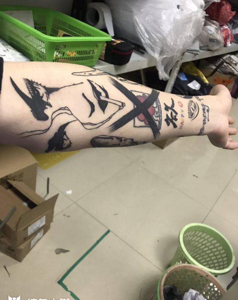 拼接花臂纹身图片_New School纹身图案