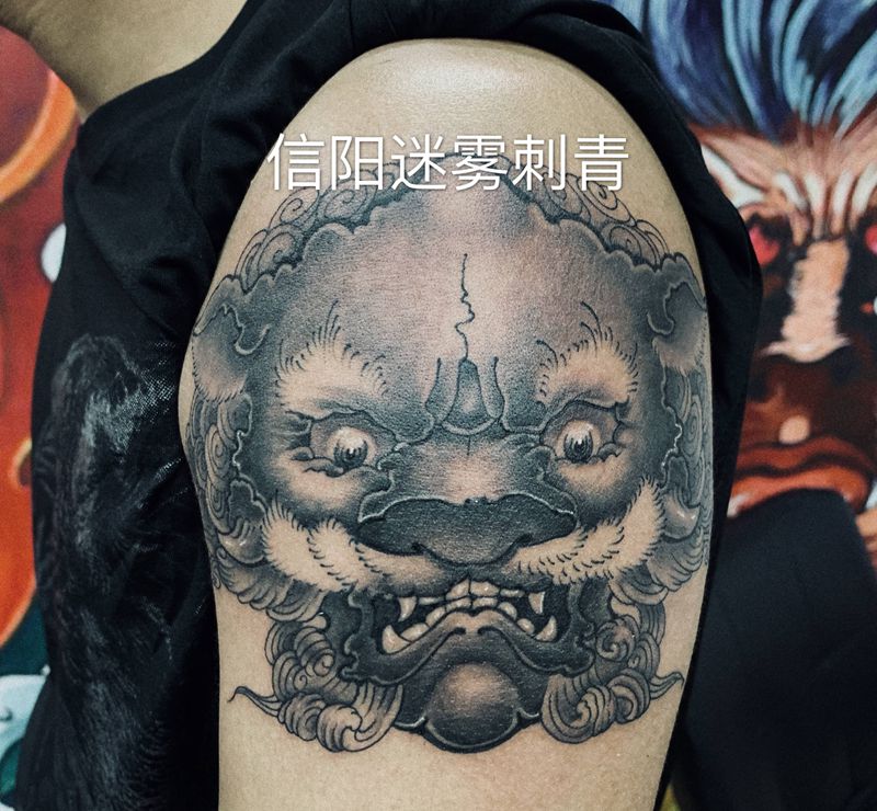 唐狮纹身图片_新传统纹身图案