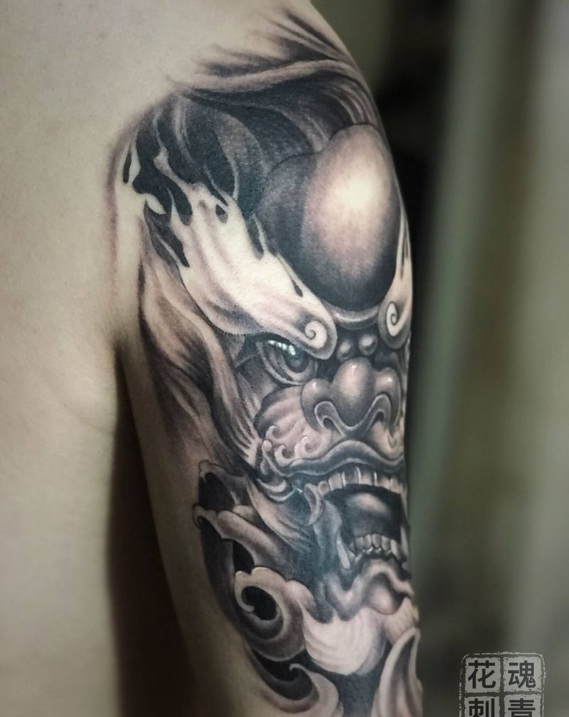 大臂瑞兽纹身图片_手臂肩部新传统老传统祥瑞纹身图案