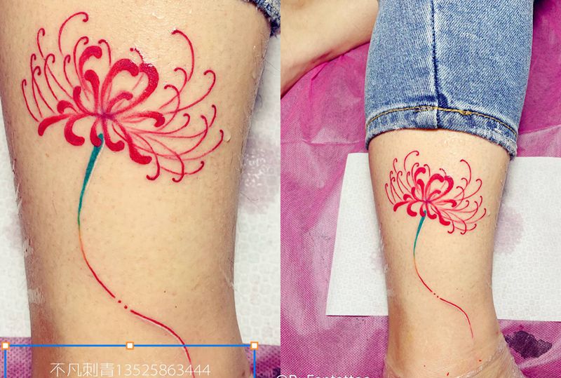 彼岸花纹身图片_脚部腿部纹身图案