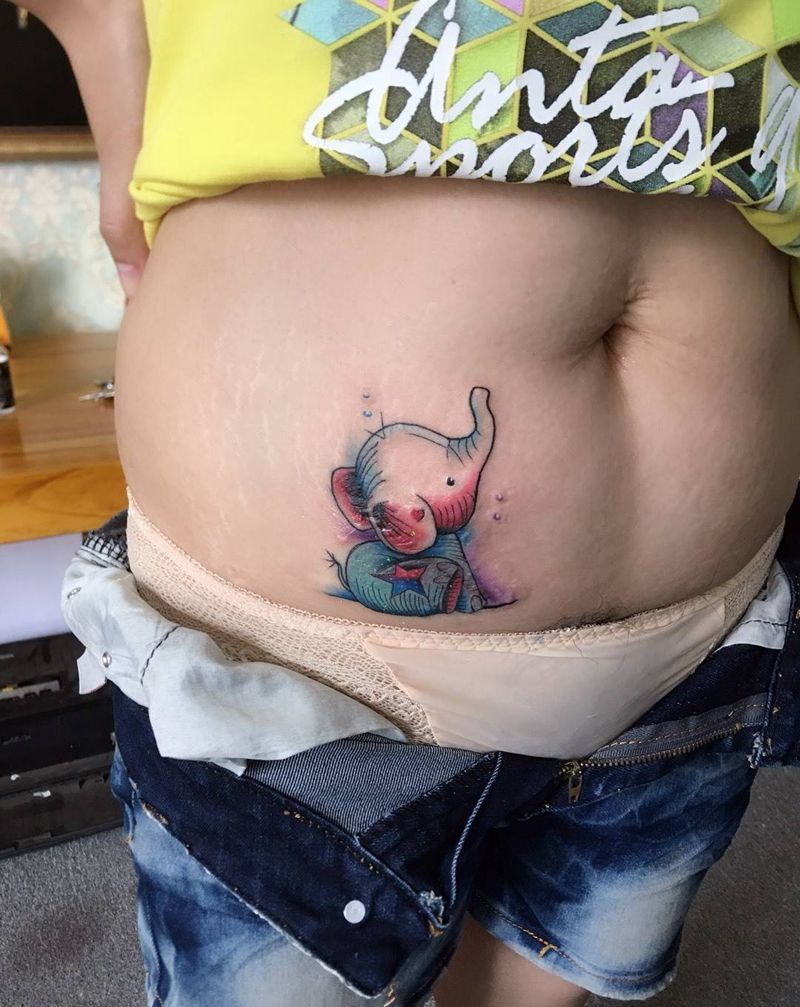 小象遮盖疤痕纹身图片