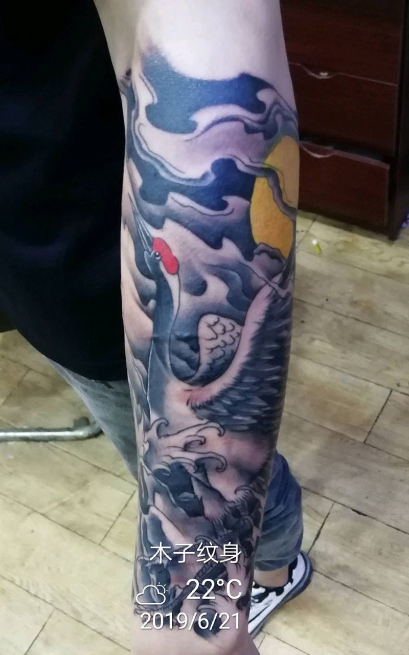 仙鹤小花臂纹身图片_手臂纹身图案
