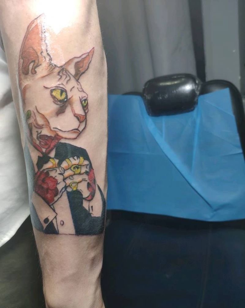 斯芬克斯纹身图片_手臂欧美写实纹身图案