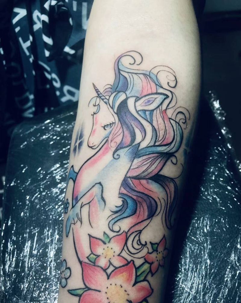 水彩独角兽纹身图片_手臂New School纹身图案