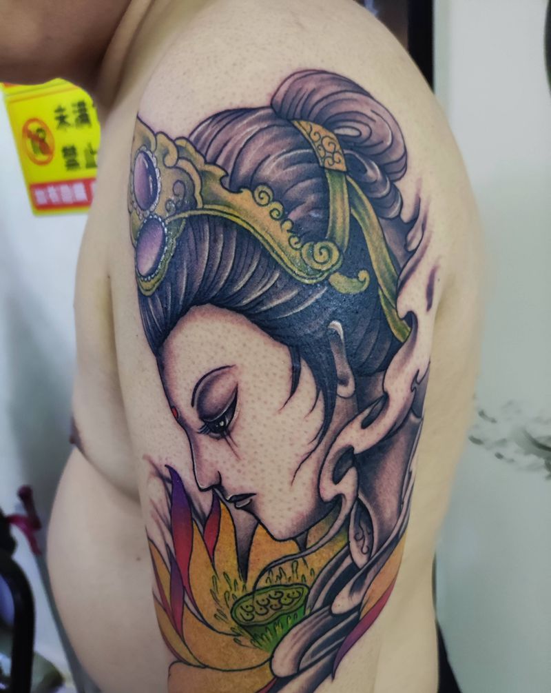 艺妓纹身图片_手臂新传统纹身图案