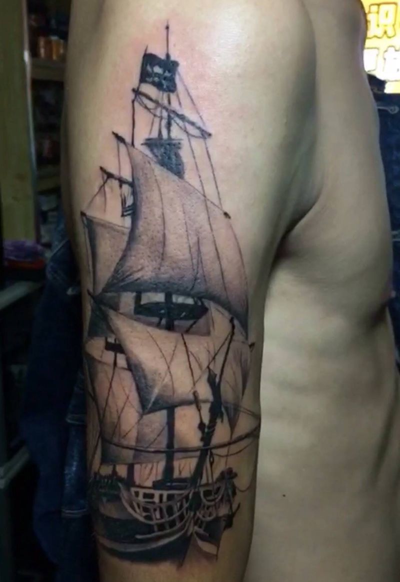 欧美帆船纹身图片
