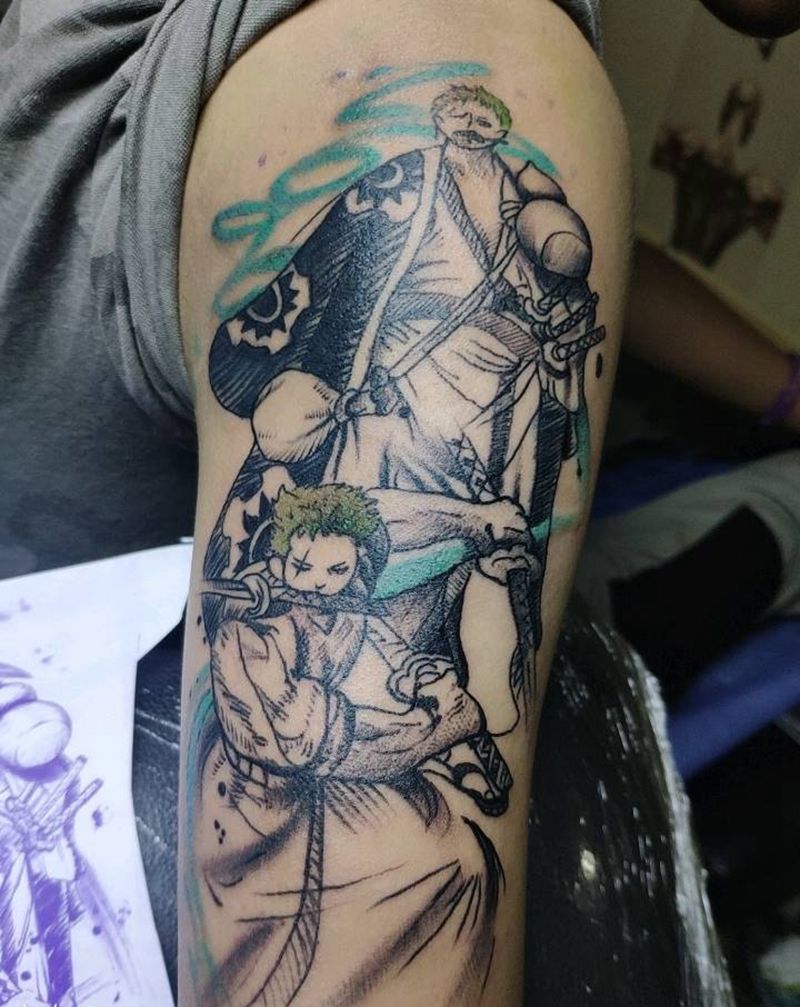 海贼王索隆纹身图片_手臂点刺新传统纹身图案