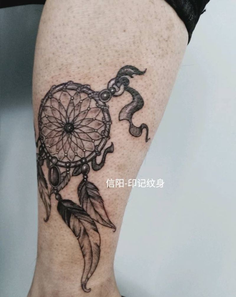 捕梦网纹身图片_腿部纹身图案