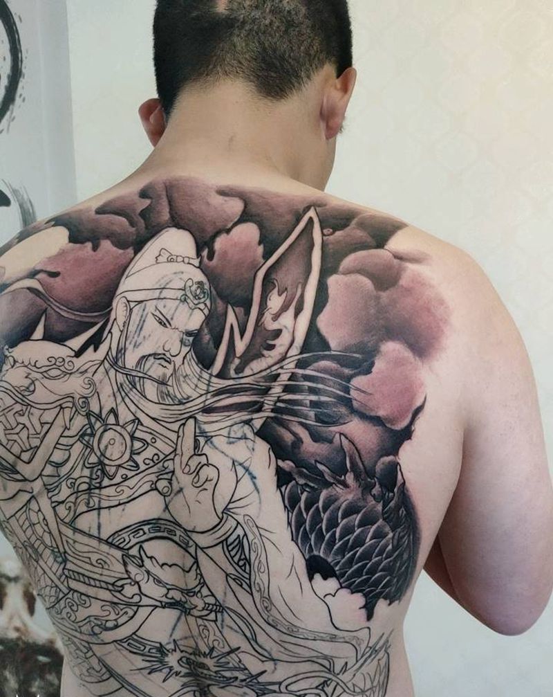 关公纹身图片_背部新传统纹身图案