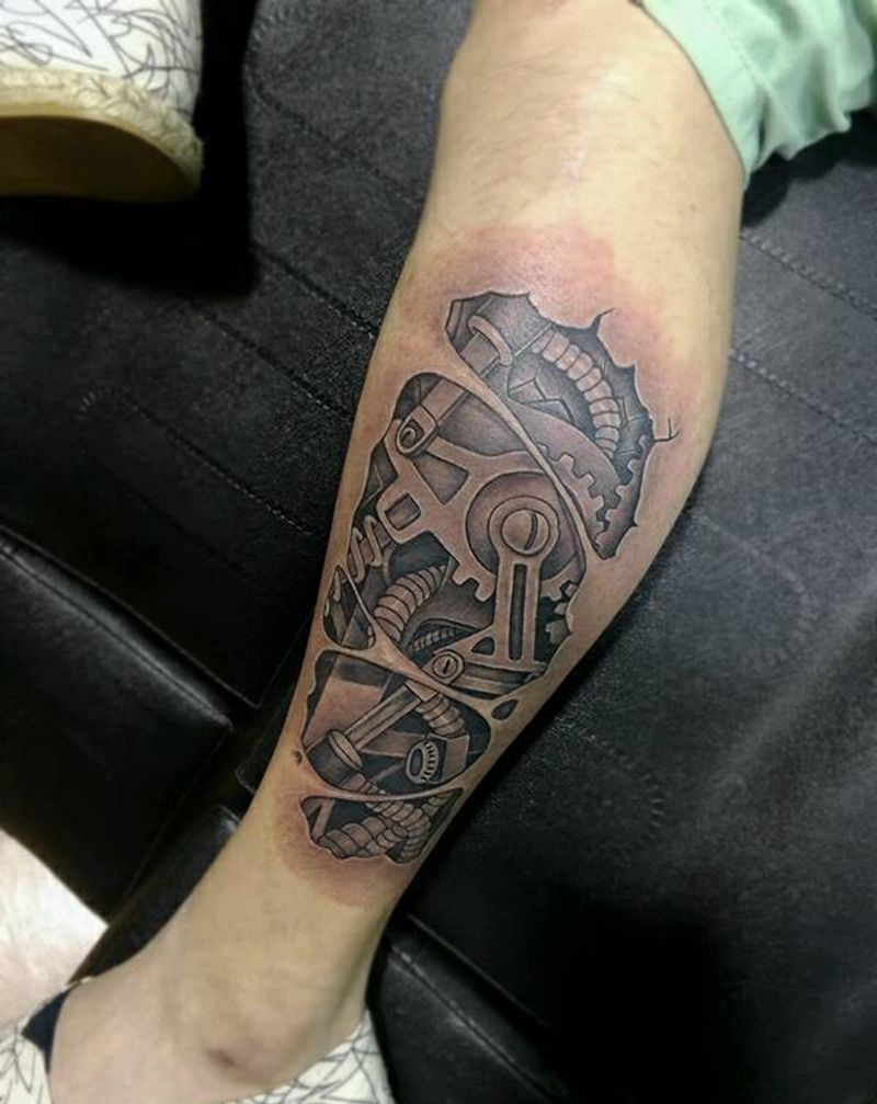 小腿机械纹身图片
